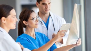 group of medical workers working together in hospital